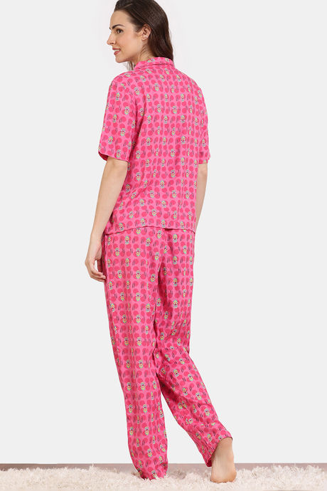 Zivame Jewel Garden Woven Pyjama Set - Fruit Dove — image 4